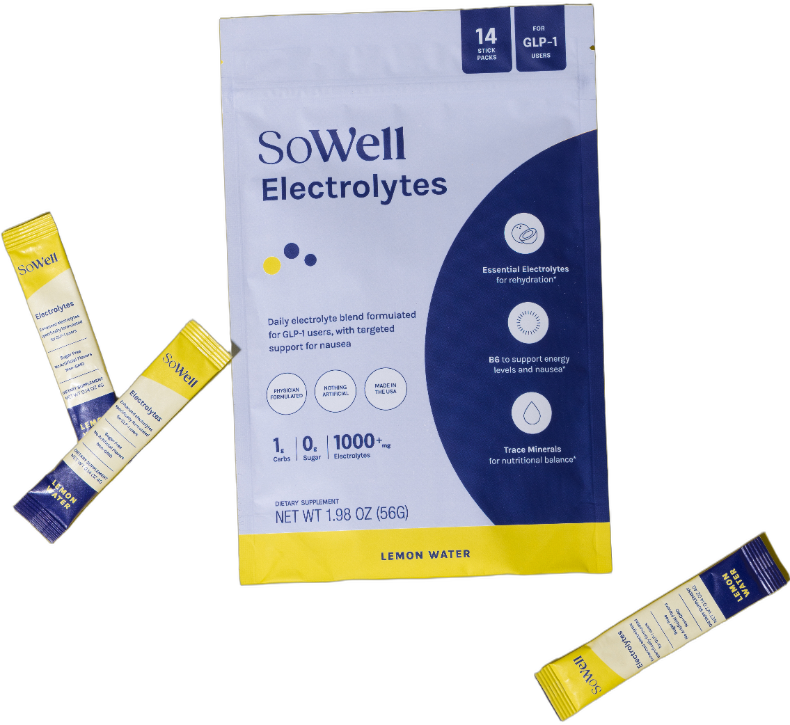 SoWell Electrolytes 14-pack pouch with lemon water stick packs